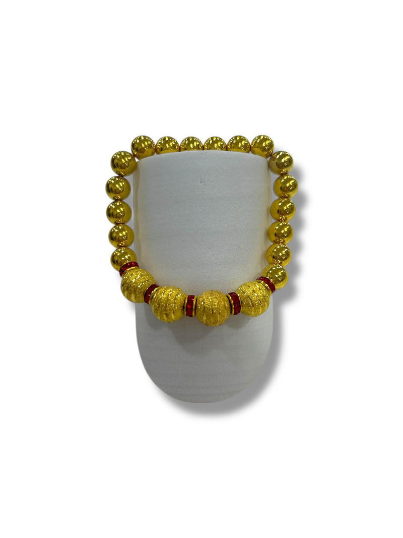 Gold & Red Beaded Bracelet