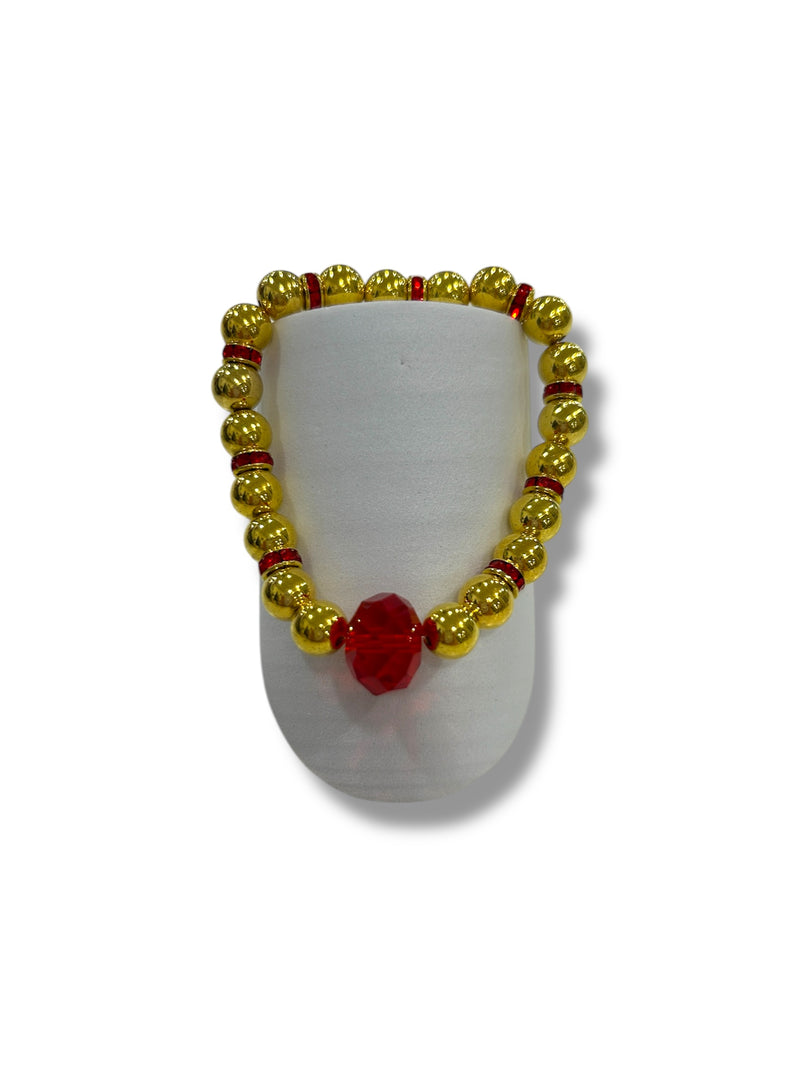 Gold & Red Beaded Bracelet