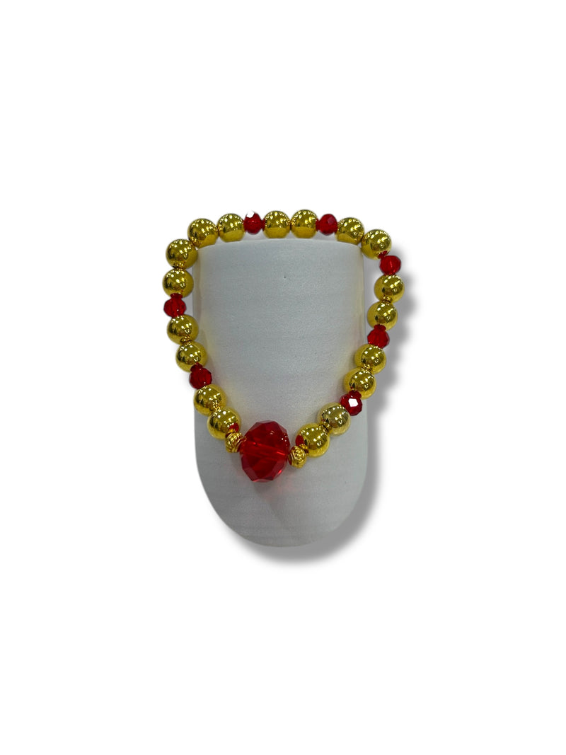 Gold & Red Beaded Bracelet