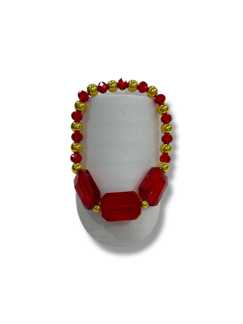 Gold & Red Beaded Bracelet