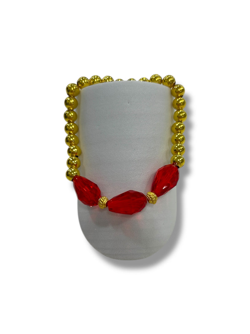 Gold & Red Beaded Bracelet