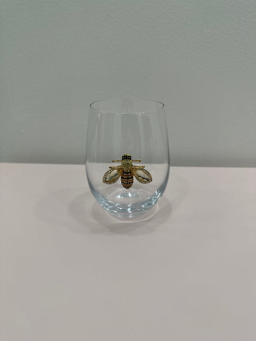 Jeweled Stemless Wine Glass - Bee