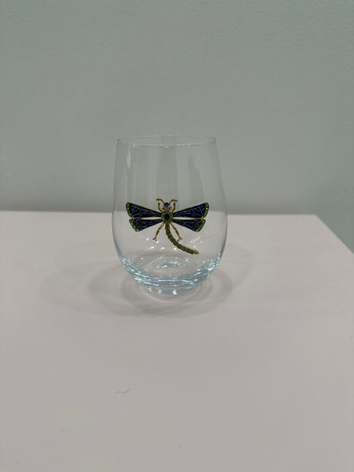 Jeweled Stemless Wine Glass - Dragonfly