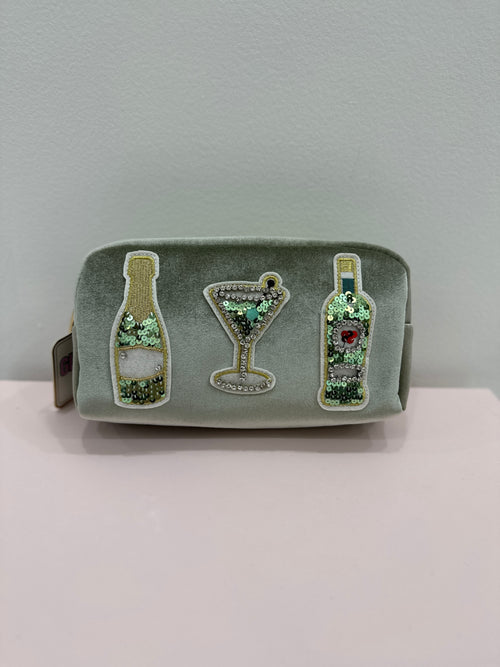 Cocktails Beaded Cosmetic Bag - Olive