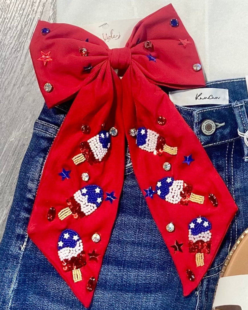 Popsicle Beaded Bow - Red