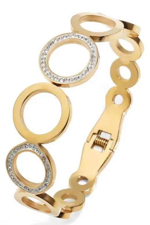 Rhinestone Circle Cuff Bracelet - Gold