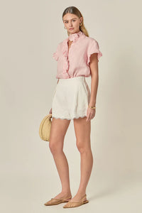 Ruffle Sleeve Top - Ballet Pink