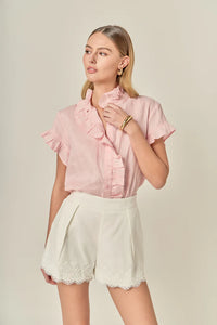 Ruffle Sleeve Top - Ballet Pink
