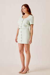 Button Up Mini Skirt - Mint