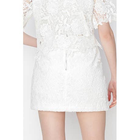 Lace Floral Crochet Mini Skirt - White