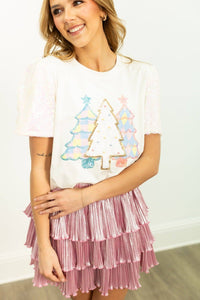 Christmas Tree Sequin Blouse - White