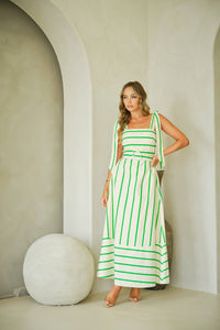 Striped Maxi Sundress - Green