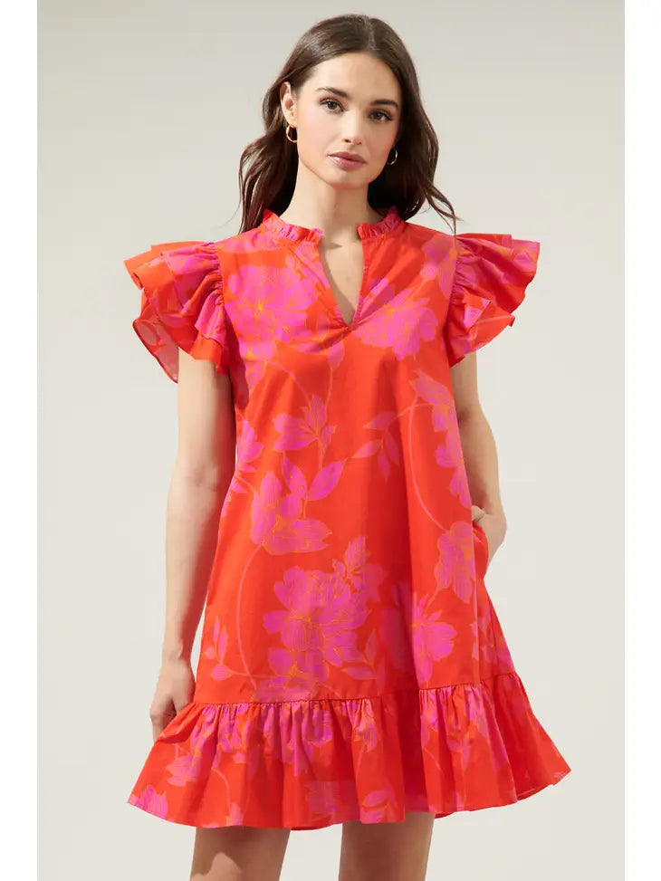 Millie Pink and Red Poplin Shift Dress
