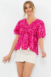 Floral Puff Sleeve Blouse - Pink