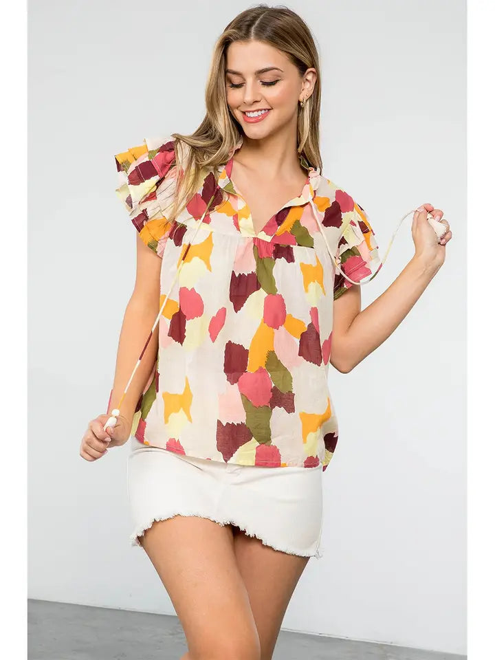 Regina Pattern Blouse - V-Neck