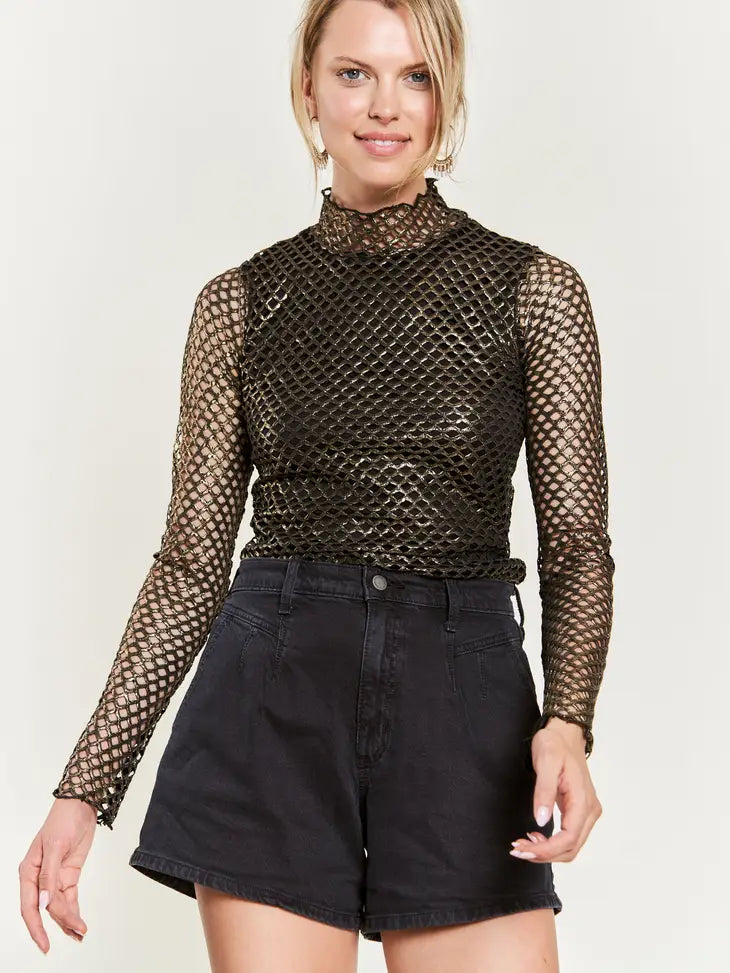 Regina Metallic Mesh Top