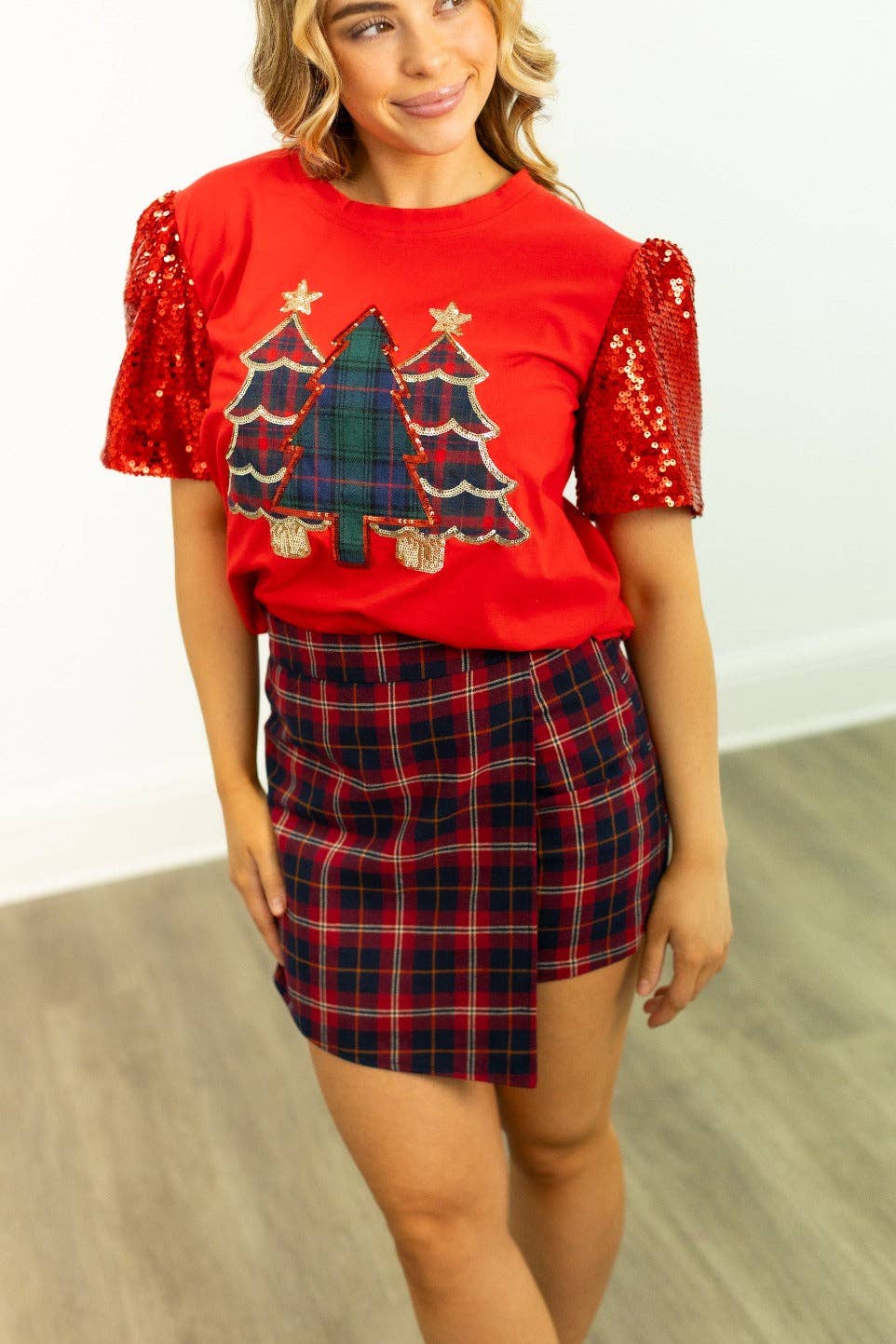 Christmas Tree Sequin Blouse - Red