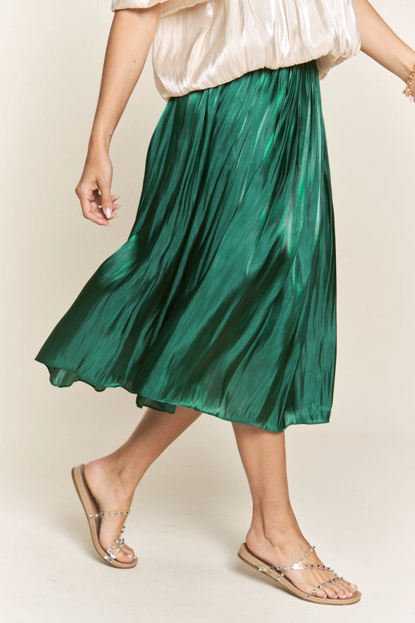 Emerald Pleated Midi Skirt