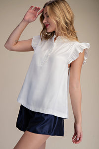 Ruffle Button Up Blouse - White