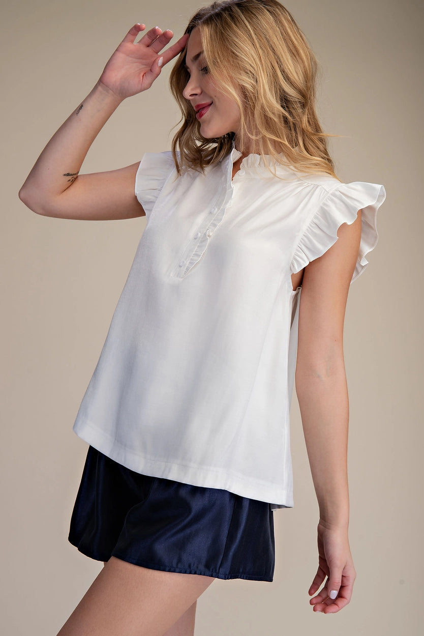 Ruffle Button Up Blouse - White