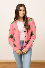 Sequin Trees Cardigan - Pink