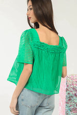 Organza Stripe Blouse Top - Green