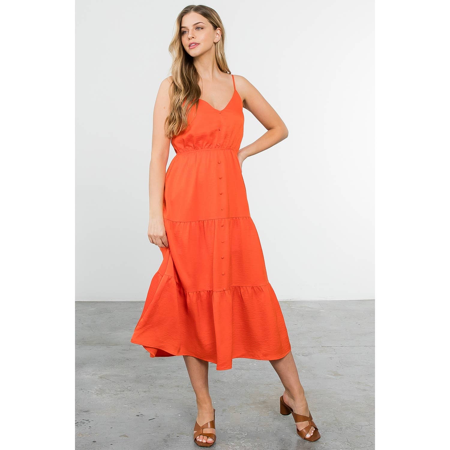 Button Up Tiered Maxi Dress - Aqua