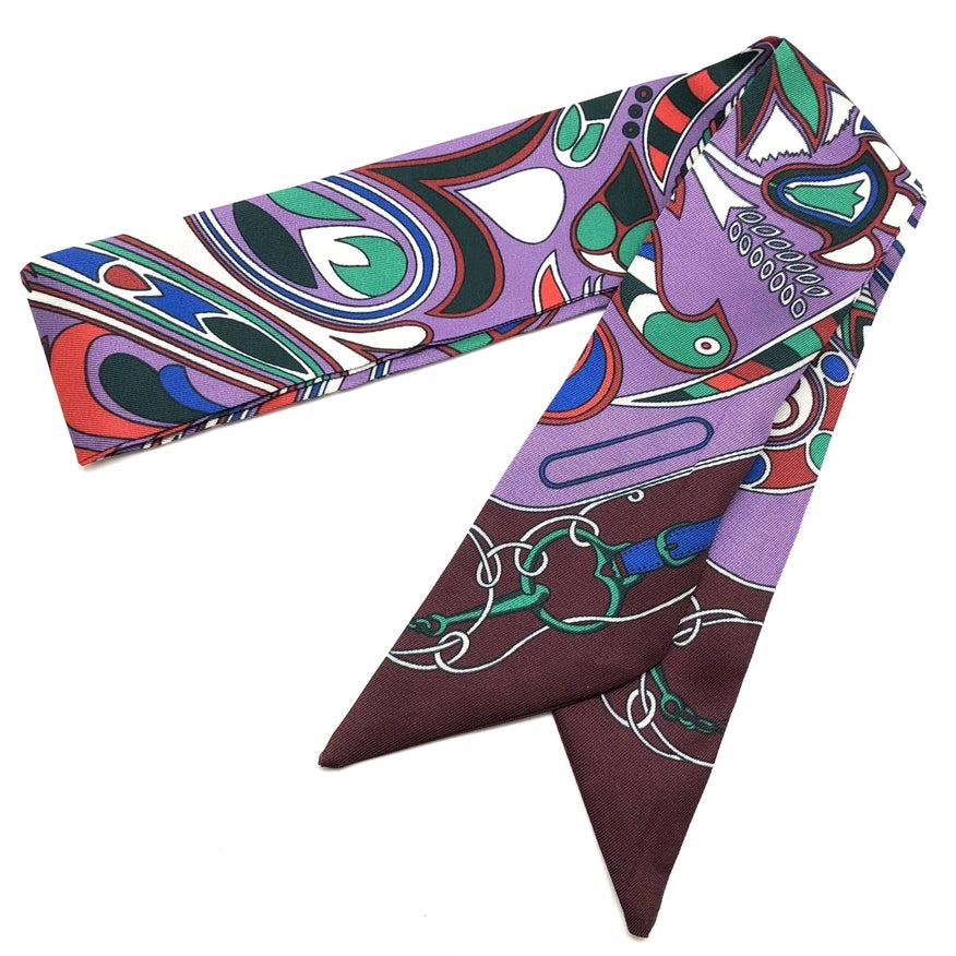 Psychedelic Peacock Twilly Skinny Scarf - Purple
