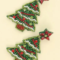 Christmas Tree Beaded Earrings - Green