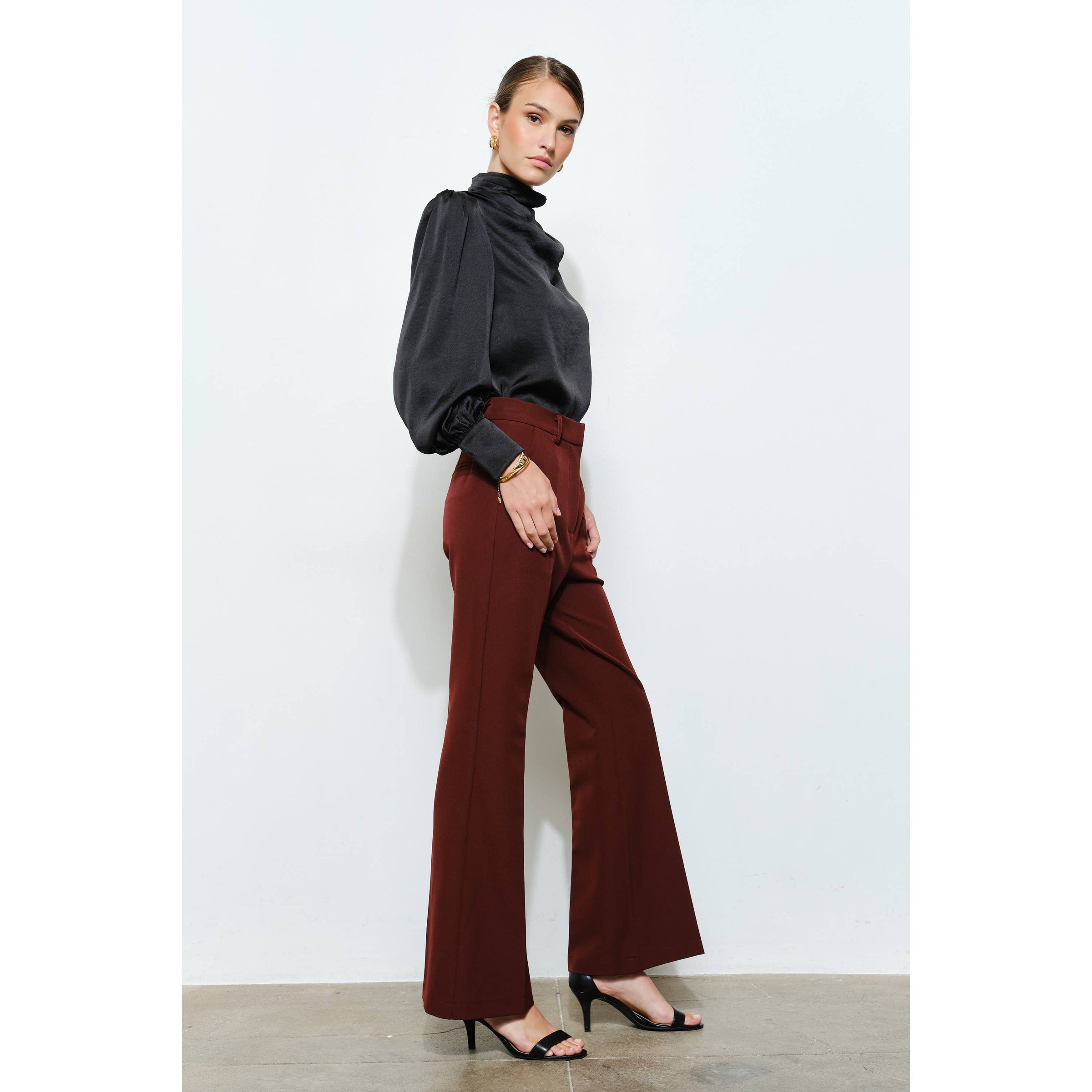 Sasha Satin Draped Blouse - Black