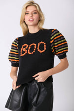 'Boo' Pompom Puff Sleeve Sweater