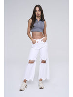 Distressed High Rise Cropped Jeans - White