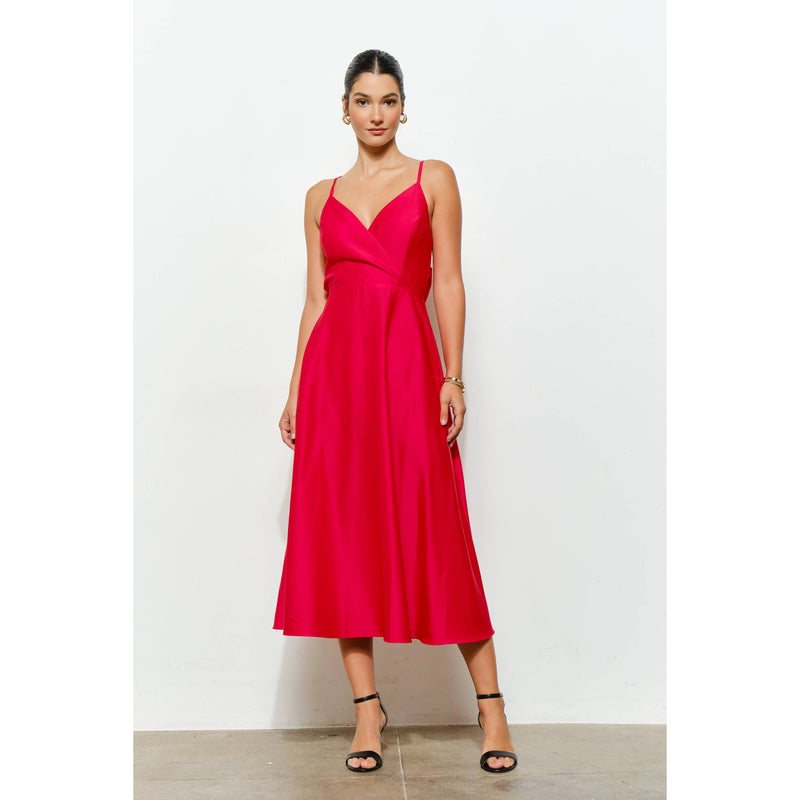 Elaine Satin Midi Dress - Red