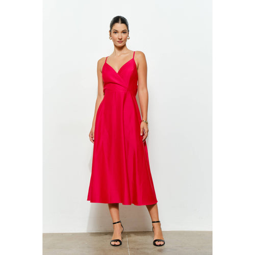 Elaine Satin Midi Dress - Red