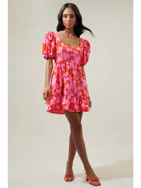 Sweetheart Pink and Red Floral Mini Dress