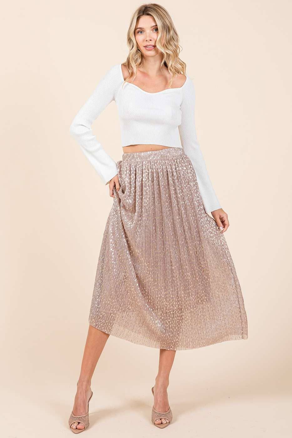 Metallic Midi Skirt - Blush