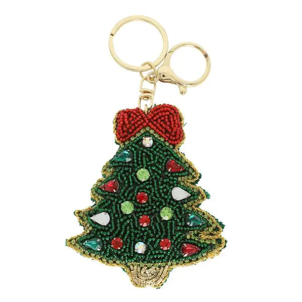 Christmas Tree Beaded Keychain