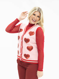Sequin Hearts Sweater Vest - Pink