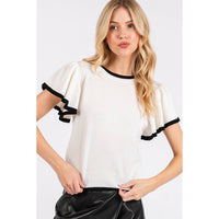 Ruffle Knit Sweater Top - Ivory