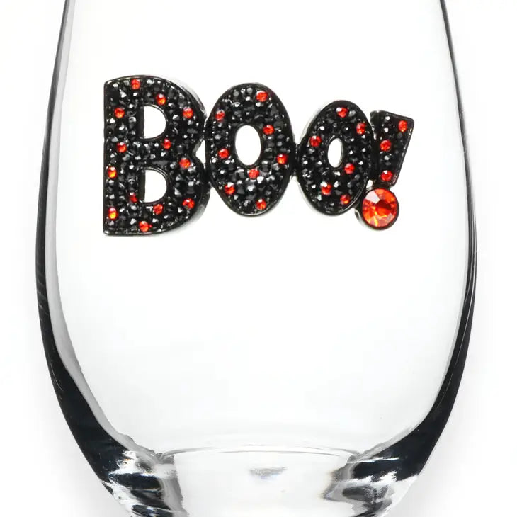 Jeweled Stemless Wine Glass - Boo