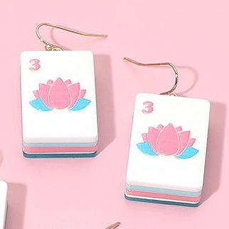 Mahjong Tile Earrings - Blue