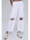 Distressed High Rise Cropped Jeans - White