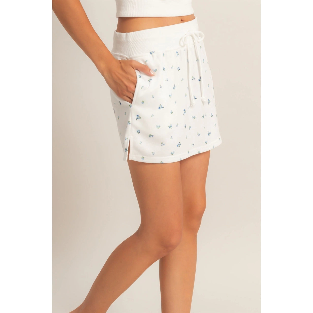 Floral Mini Skirt - White/Blue