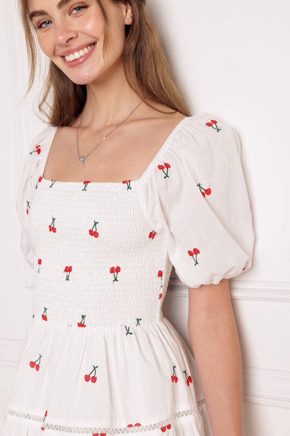 Cherry Mini Dress - White