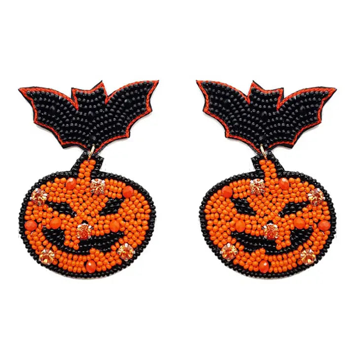 Pumpkin Bat Beaded Earrings