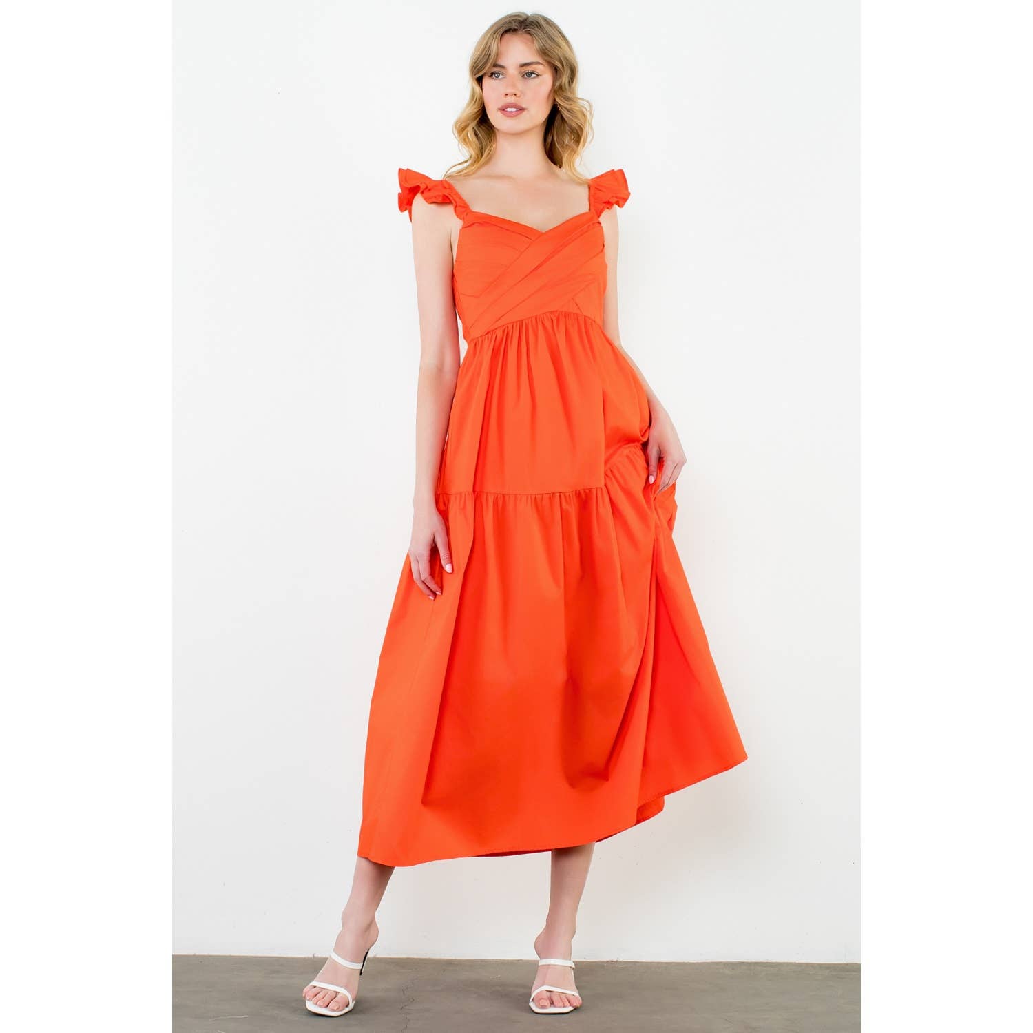 Tiered Poplin Maxi Dress - Orange