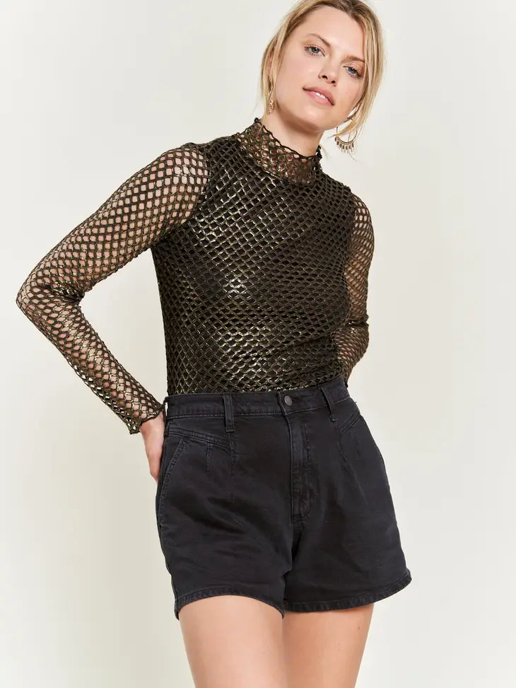 Regina Metallic Mesh Top