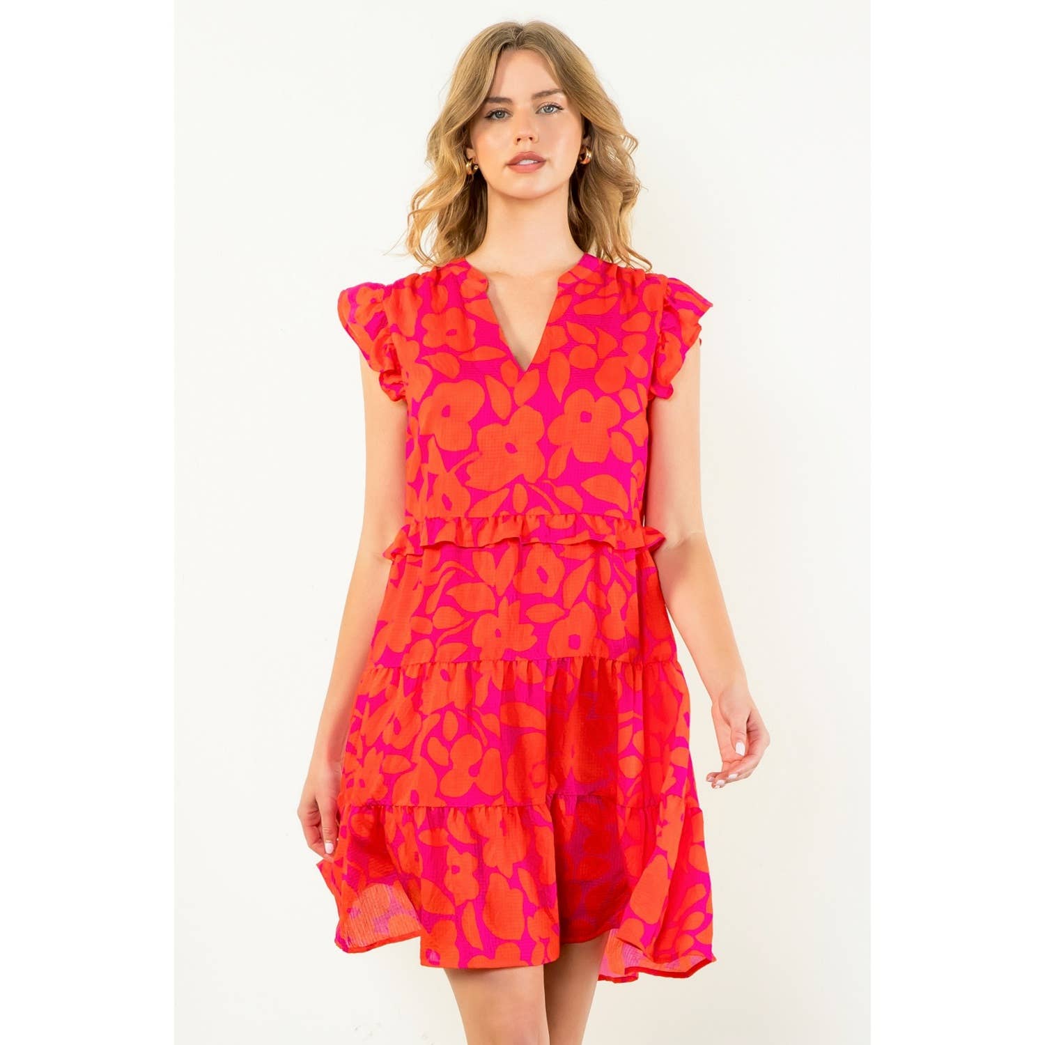 Floral Tiered Dress - Red
