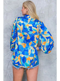 Floral Puff Sleeve Blouse - Blue