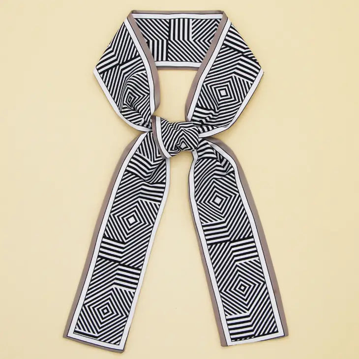 Geometric Twilly Skinny Scarf - Khaki